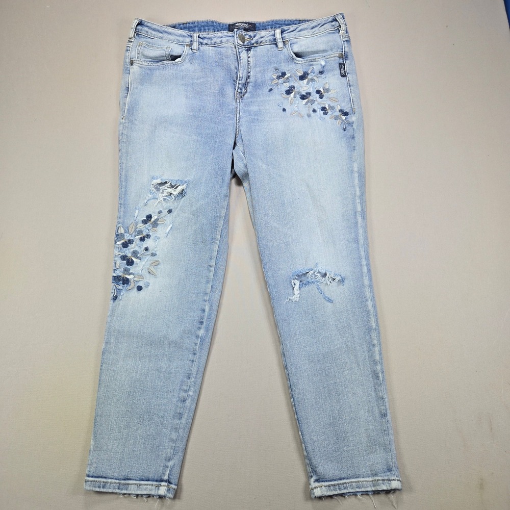 Silver‎ Jeans Co Izzy Ankle Skinny Floral Distressed Light Wash Womens 16 L27
